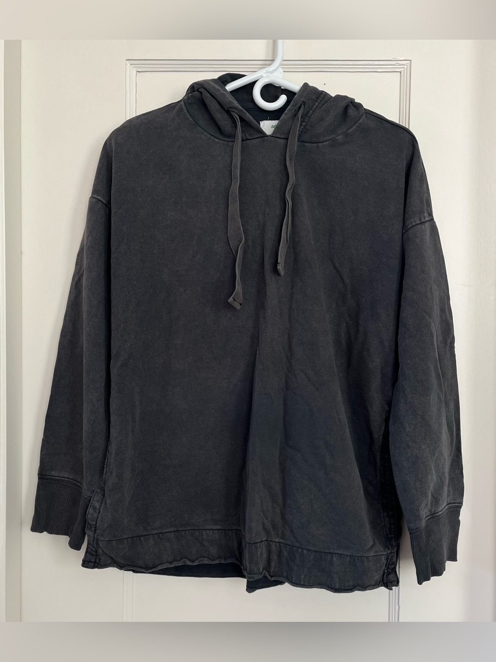 Aerie Oversized Split Hems Pullover Drawstring Hoodie 100% Cotton Washed Gray XS